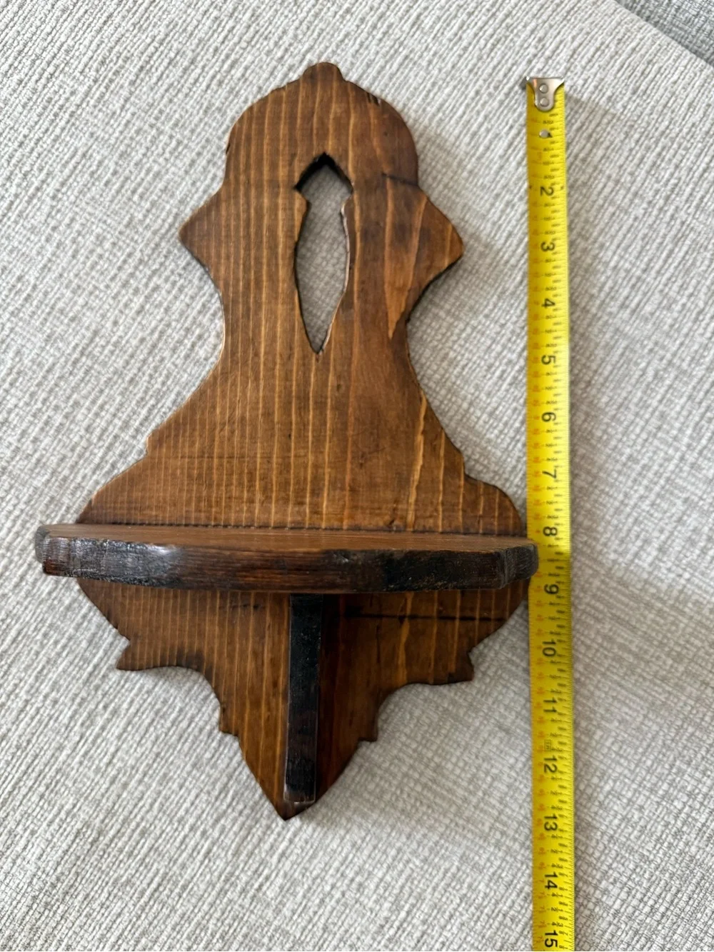 Older Vintage Wooden Wall Display Shelf - Hand Carved Edges & Keyhole